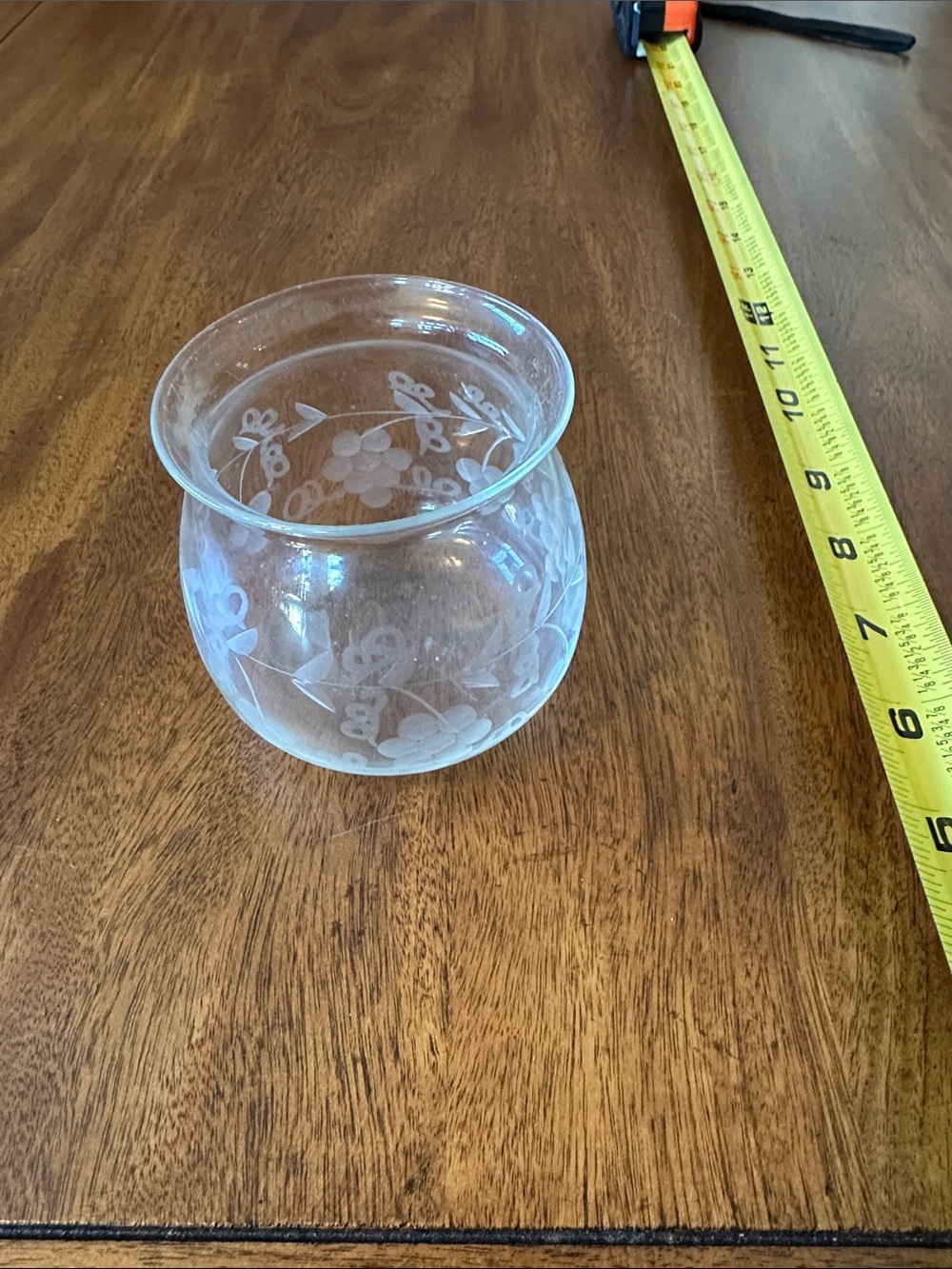 Clear Etched Glass Floral Small Bowl
